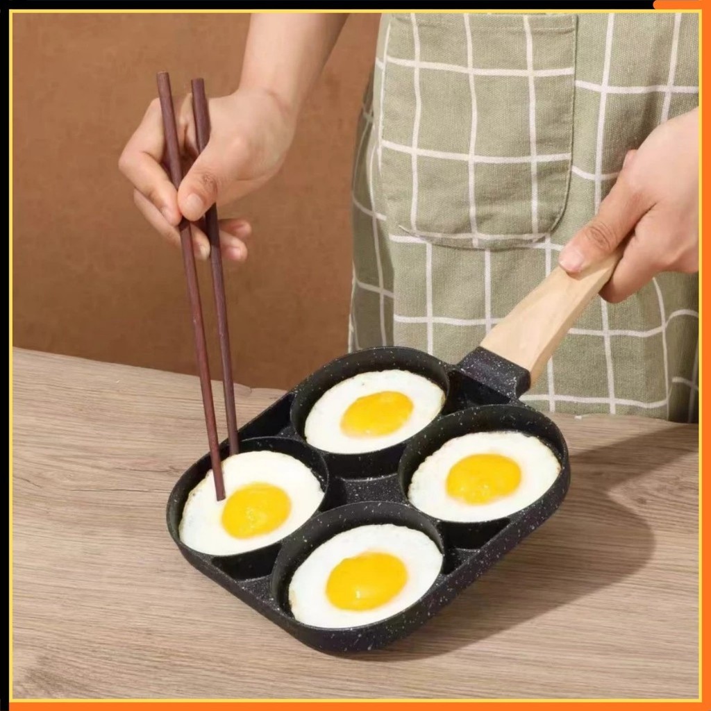 Frigideira Multifuncional Antiaderente 4 em 1 Ovos Hambúrguer Omelete Com Alça De Madeira