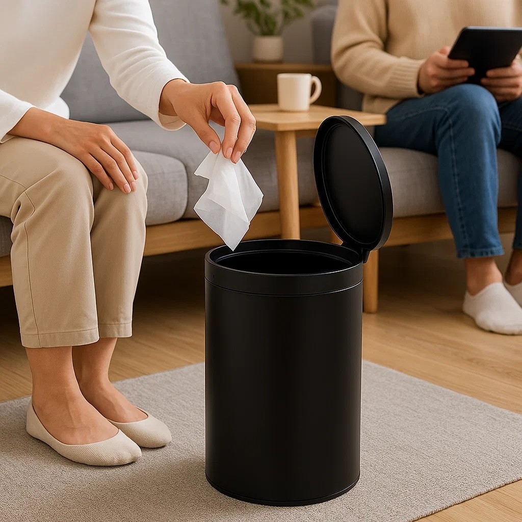 Lixeira Automática Redonda Sensor Preta Recipiente Joga Sujeira Reciclagem Papel Cesto Balde Casa