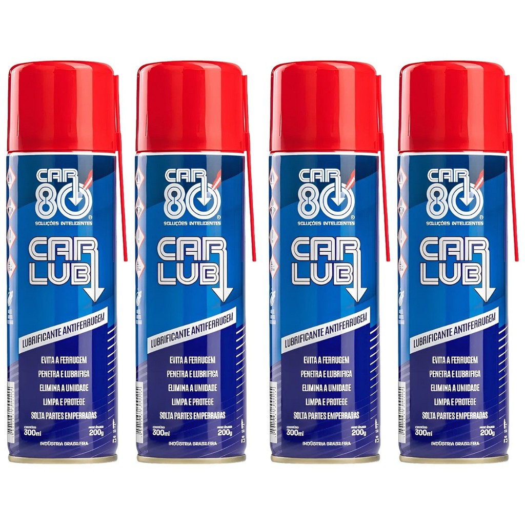 Kit 4 Unidades Car Lub Desengripante Spray 300ml - Lubrificante Antiferrugem Multiuso Ação Rápida em Oferta na Shopee