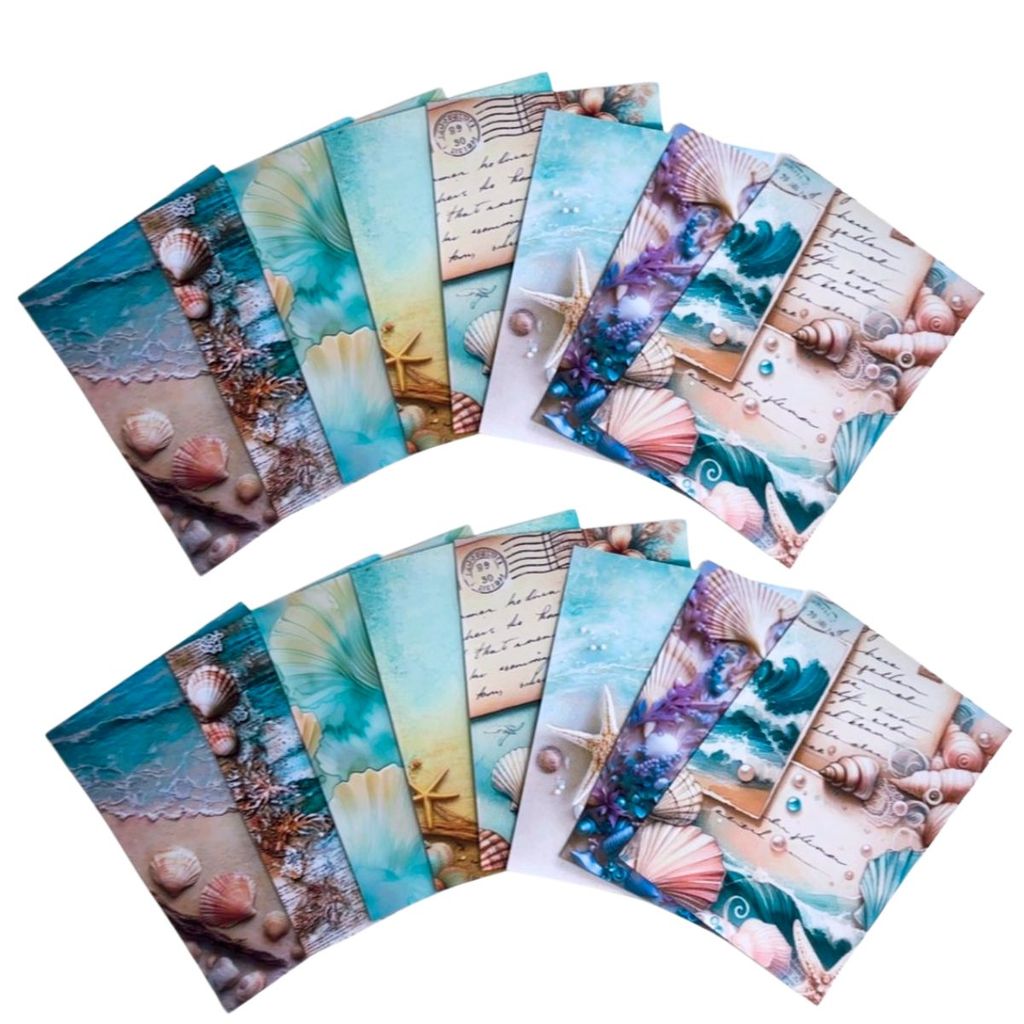 Kit Colagens Adesivos A5 16 Papeis Decorados Sea Scrapbook Biblia Journal