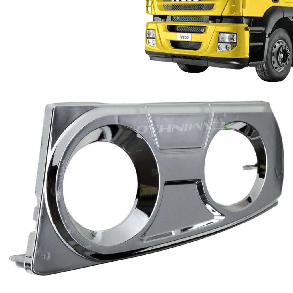 Moldura Máscara do Farol Milha Auxiliar Iveco Stralis / Tector / Cursor / Hi-way Lado Esquerdo Cromada (504135532C)