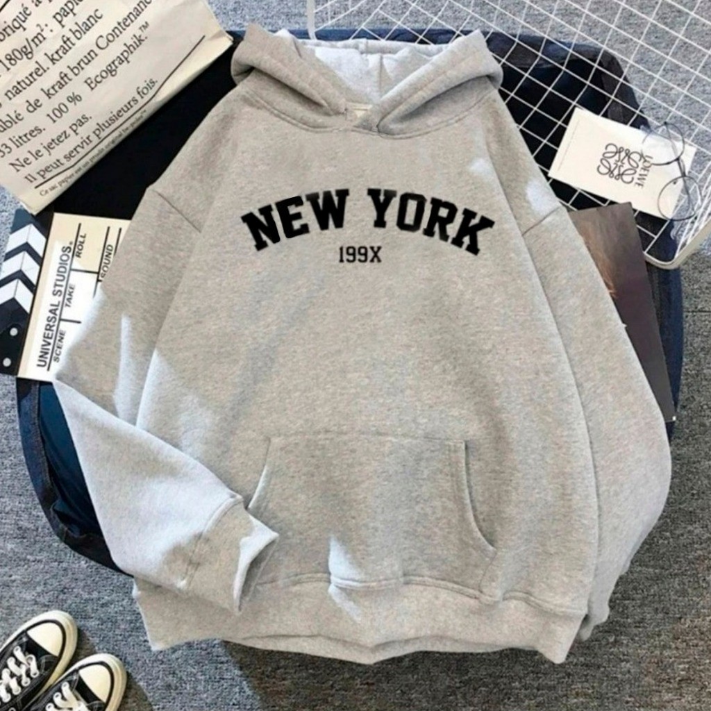 Moletom Canguru Unissex Blusa De Frio Com bolso e capuz Casaco Flanelado Feminino Masculino Algodão New York 199X
