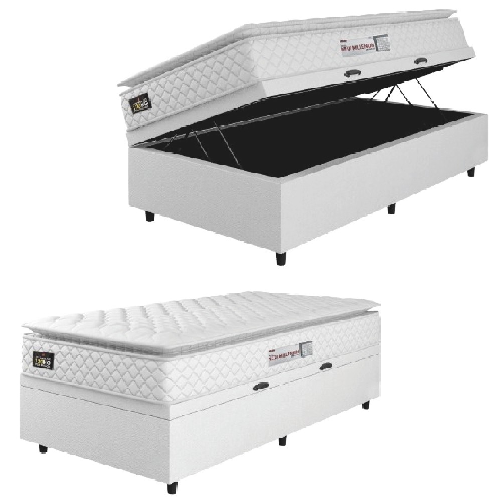 Cama Box Baú Solteiro Colchão Espuma D33 Pillow Top New Millenium 88x188x60cm Branco Linho Hellen em Oferta na Shopee