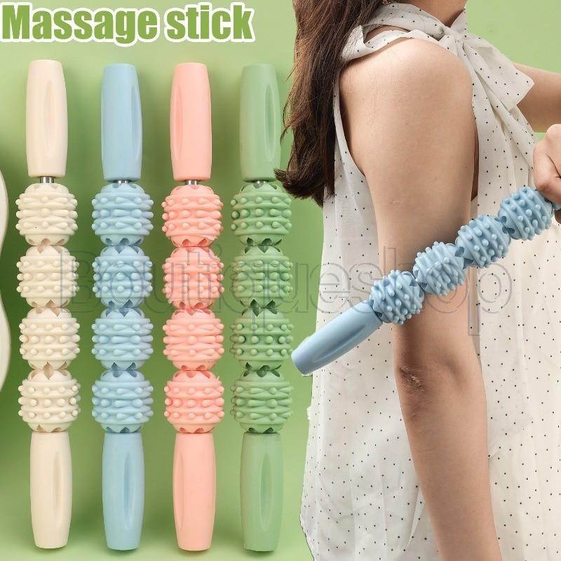 Bastão De Massagem Muscular Com Rolo De 4 Bolas-Anti Fadiga , Antiestático-Dente De Lobo Para Ioga Fitness-Suprimentos D