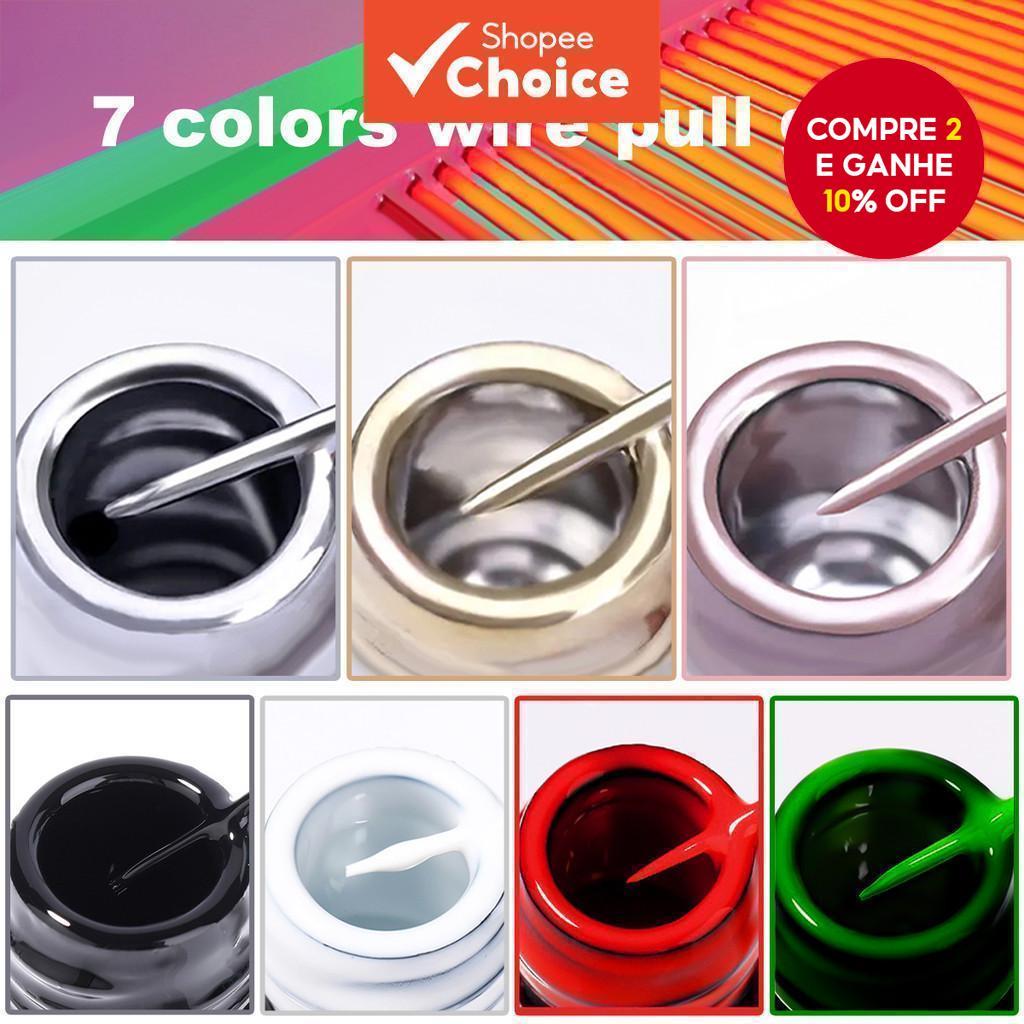 Novo 1pc 5ml Gel de Unhas Liner Paint com 7 Cores, Glitter Dourado e Prata, Lantejoulas, Removível por Imersão, Gel UV