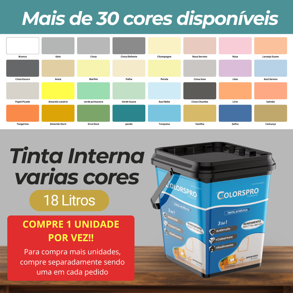 Tinta acrílica  parede 18 litros ColorsPro - Sem cheiro e com Antimofo Varias cores - Alta cobertura