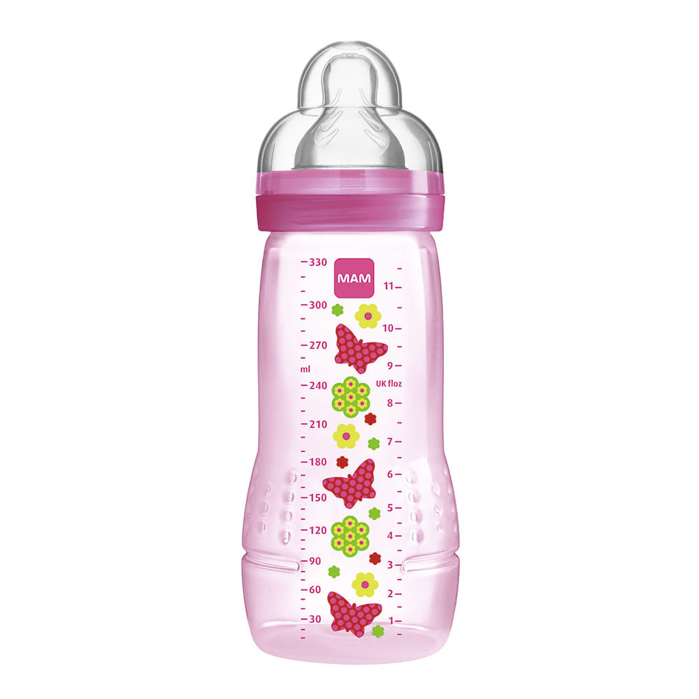 Mamadeira Mam Fashion Bottle Bico de Silicone Desenhos Sortidos 330ml 4+ Meses Girls Ref:4834 em Oferta na Shopee