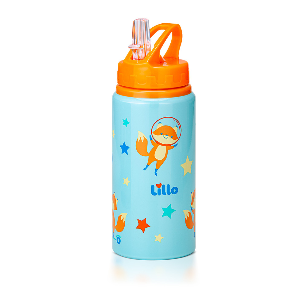 Garrafa Infantil Inox Antivazamento Canudo 550ml Azul Lillo