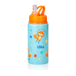 Garrafa Infantil Inox Antivazamento Canudo 550ml Azul Lillo