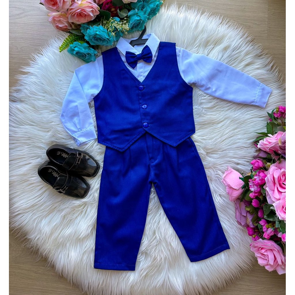 Conjunto Social Colete Azul Royal Menino Festa Casamento Formatura Luxo