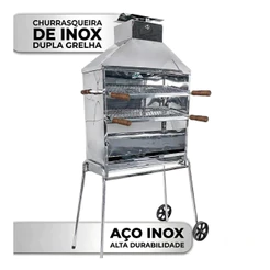 Carrinho Espetinho 2 Andares Em Inox Profissional 2 Grelhas