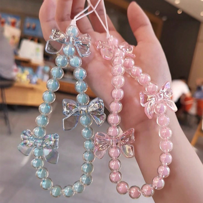 Cordão Feito À Mão Com Miçangas , Laço E Contas De Cristal , Suporte Colorido Durável Para Telefone , 1 Peça