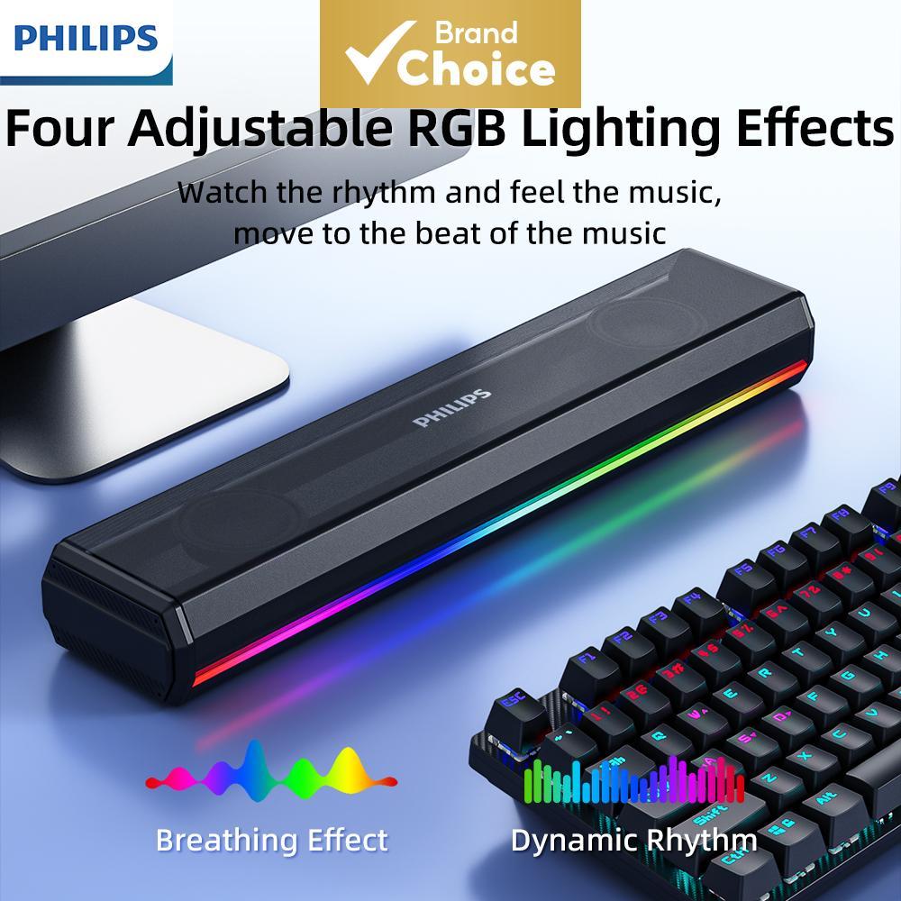 PHILIPS Alto-falante Portátil com Iluminação RGB 5W Estéreo Duplo Bluetooth Sem Fio USB Com Fio para Casa Escritório