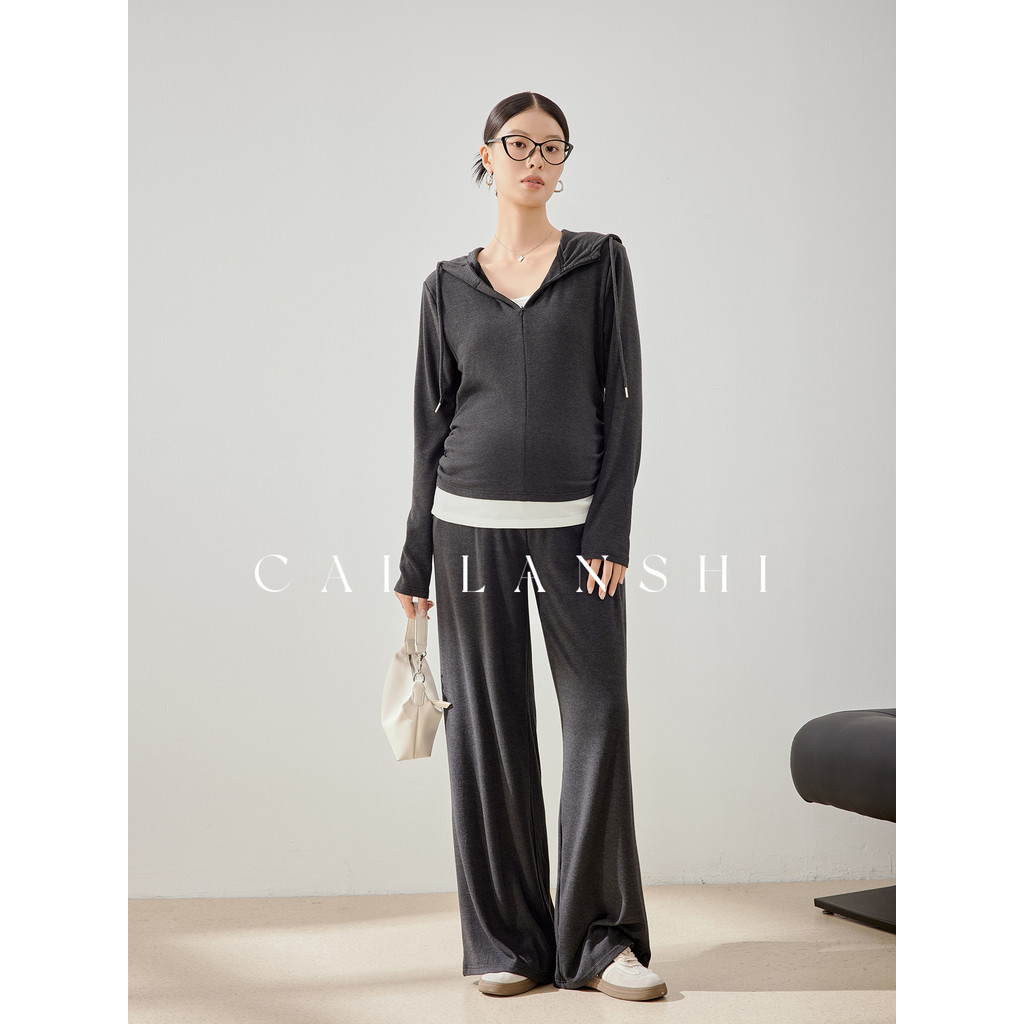 Cailan poesia roupa de maternidade 2026 novo estilo primavera verão estilo fino com capuz falso de duas peças superior t