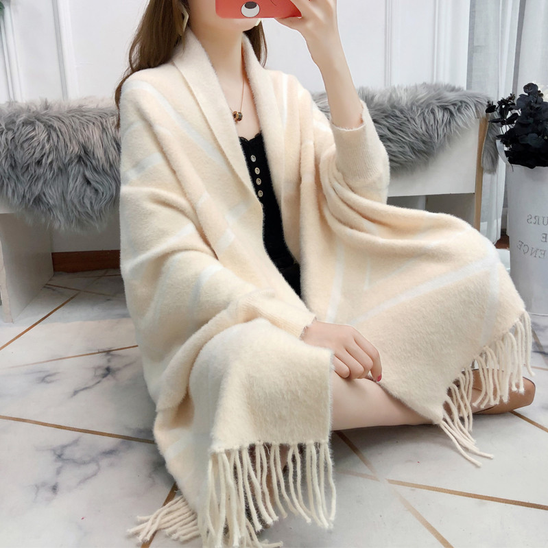 Outono inverno novo estilo à prova dwaterproof água vison velo malha borla manto xale engrossado estilo quente manto Car