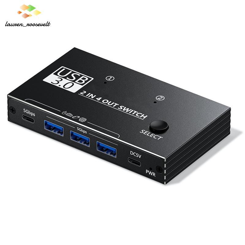 Comutador USB 3.0 2 Entradas E 4 Saídas Hub De Porta C Para Teclado De Mouse