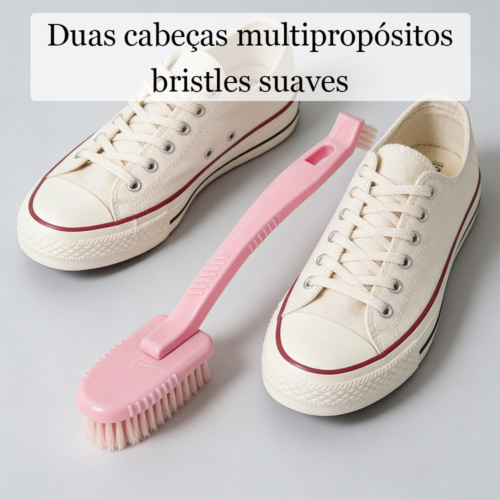 Escova de Limpeza de Sapatos com Cabo Longo Duplo e Ponta Dupla Multifuncional para Tênis Remover Manchas Resistente