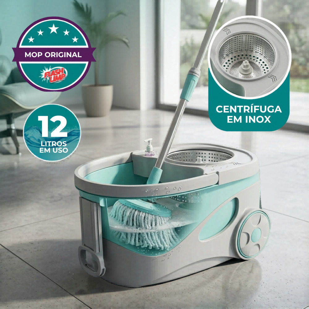 Mop Giratório Ciclone Cesto Inox 20lts Mop 7290 Flash Limp Cor Verde