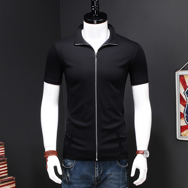 2025 primavera verão novo estilo de manga curta Cardigan masculino zíper gola alta meia manga exterior topo meia-alta Co