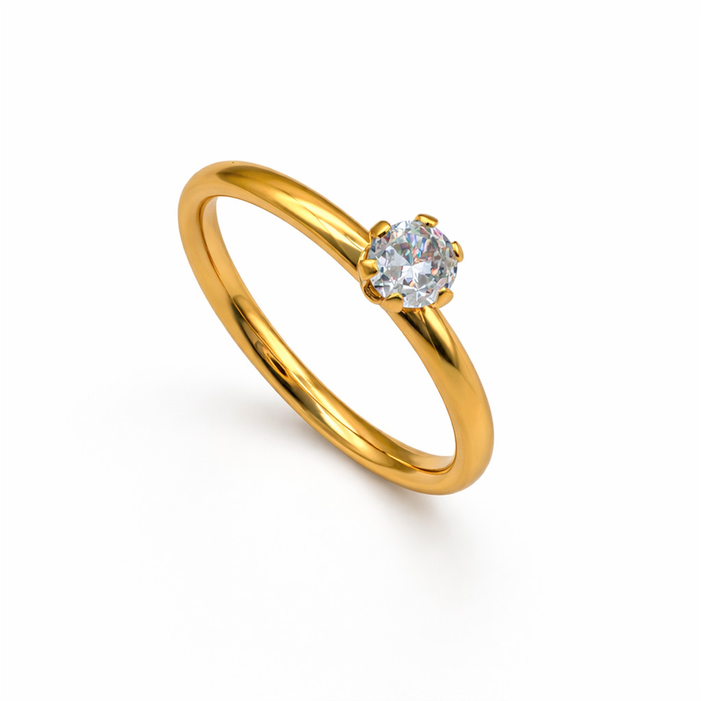 Anel Feminino Solitário Dourado 2mm Diamante Zircônia Aço Namoro Noivado Compromisso