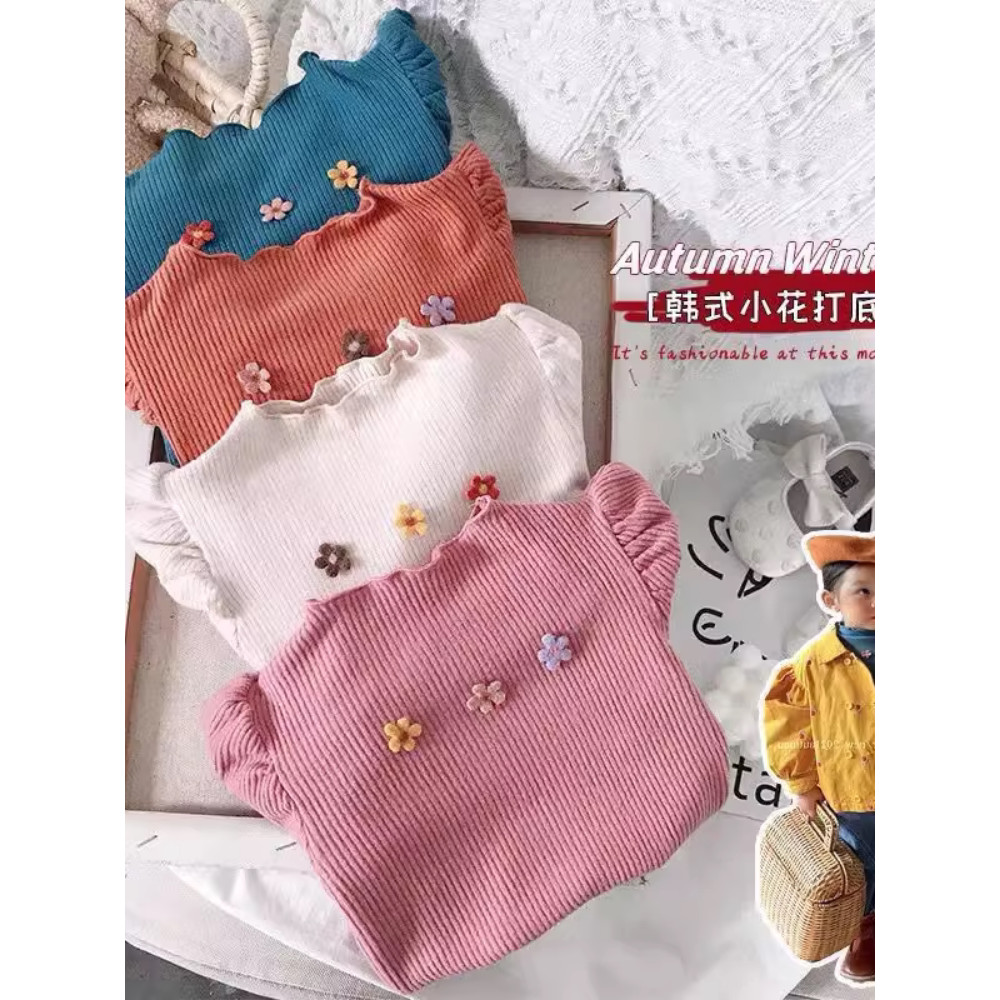 Menina estilo ocidental flor camisa de fundo 2025 primavera bebê manga comprida estiramento camiseta menina Pit Strip ma