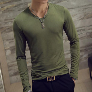 Camiseta Masculina De Manga Comprida Outono Com Decote Em v Casual Slim Fit