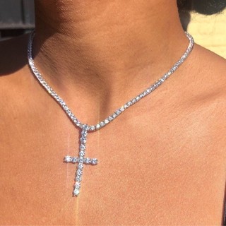 Cruz colar cruz colar cheio de diamante pingente cheio caixa de diamante corrente colar jóias brilhantes