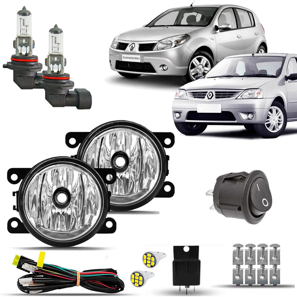 Kit Farol De Milha Neblina Auxiliar Farolete Completo Renault Logan Sandero 2007 08 09 10 11 12