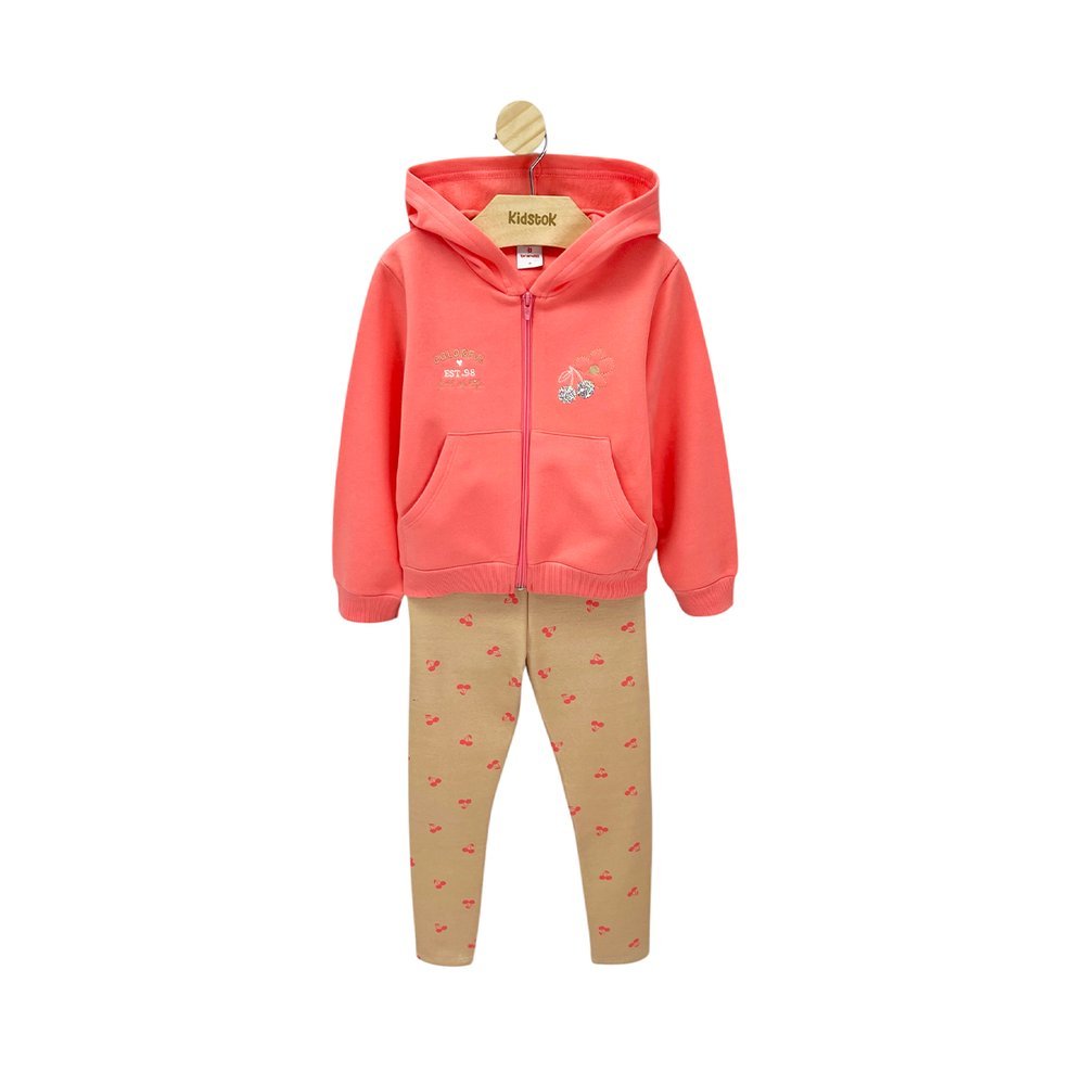Conjunto Menina Jaqueta Moletom e Calça Molecotton Cereja - Brandili
