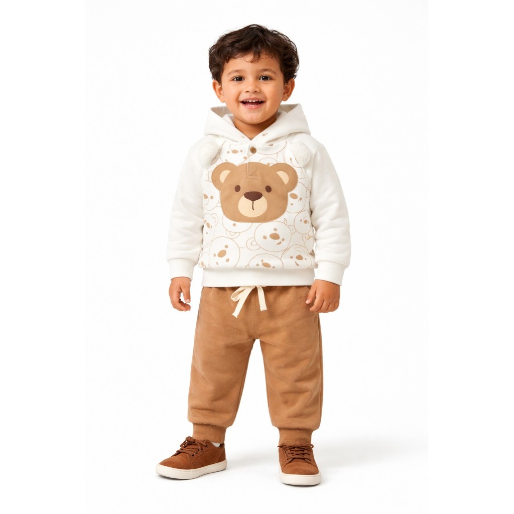 Conjunto Infantil Menino Moletom Peluciado Com Capuz Urso Interativo