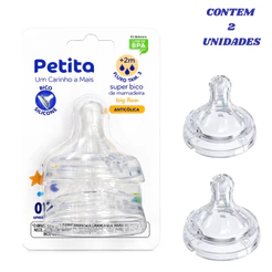 Kit 2 BICOS de mamadeira Petita Big Flow PETALA Silicone Fluxo Rápido Anticólica +2M BPA Free BEBE