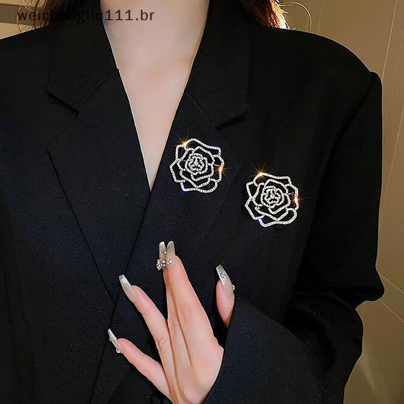 # weicheng Temperamento Brilhante Strass Flor Broche Delicado Oco Corsage Para Mulheres Moda Terno Roupas Jóias Acessóri