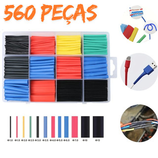 Kit 560 Peças Tubo Termo Retrátil Preto Ou Colorido Emendar Isolar Fios Cabos
