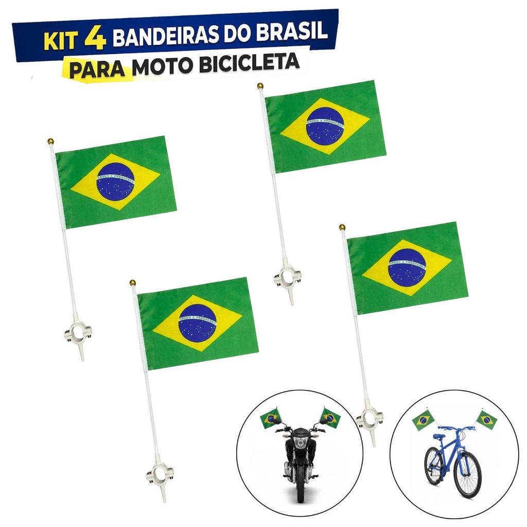 Kit 4 Bandeiras Do Brasil Para Guidão De Moto Bicicleta Copa Do Mundo Torcedor