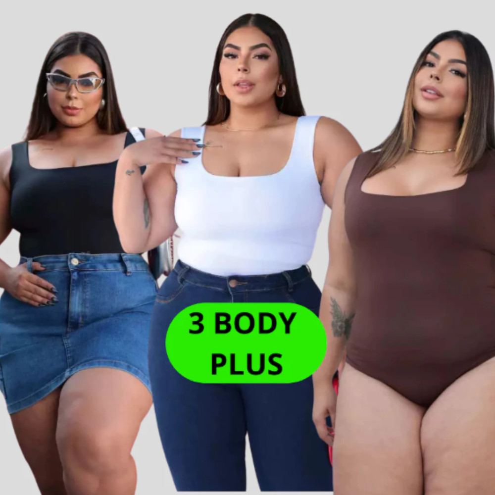 Kit 3 Body Feminino Plus Size 48 ao 50 GG, G1, G2, G3 Decote Quadrado Moda Praia Suplex em Oferta na Shopee