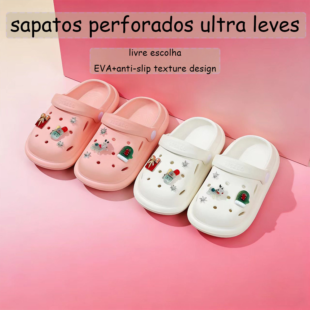 Babuche Infantil Feminina Menina Leve Respirável Macia Confortável Antiderrapante Decoração Removível Uso Escolar Diário