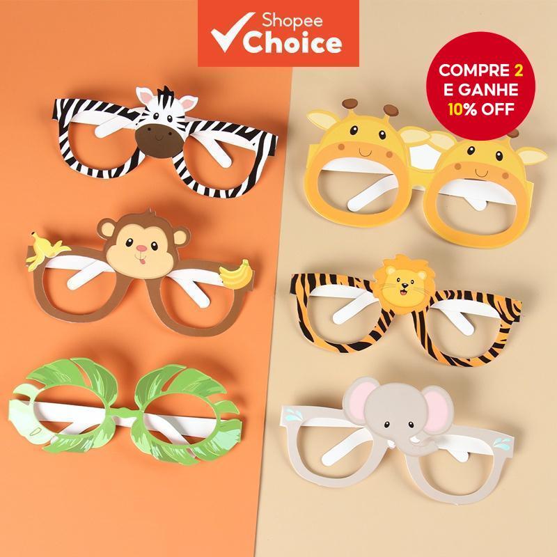 6pcs/set Carton Funny Kids Paperglasses Safari Tema Máscaras de Papel para Festa e Aniversário