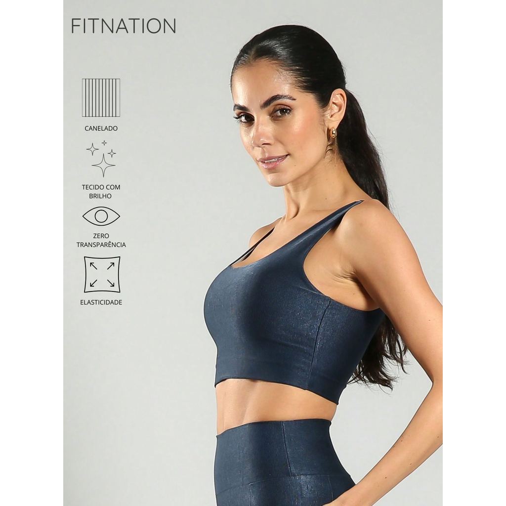 Top Fitness Feminino Micro Canelado Cropped Nadador Academia