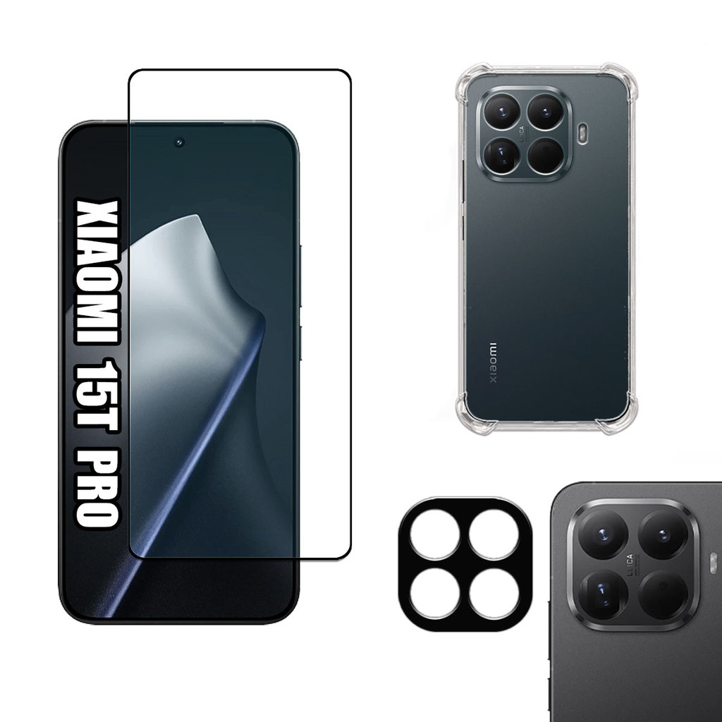 KIT Para Xiaomi 15T Pro - Película de Vidro 3D - Capa - Câmera