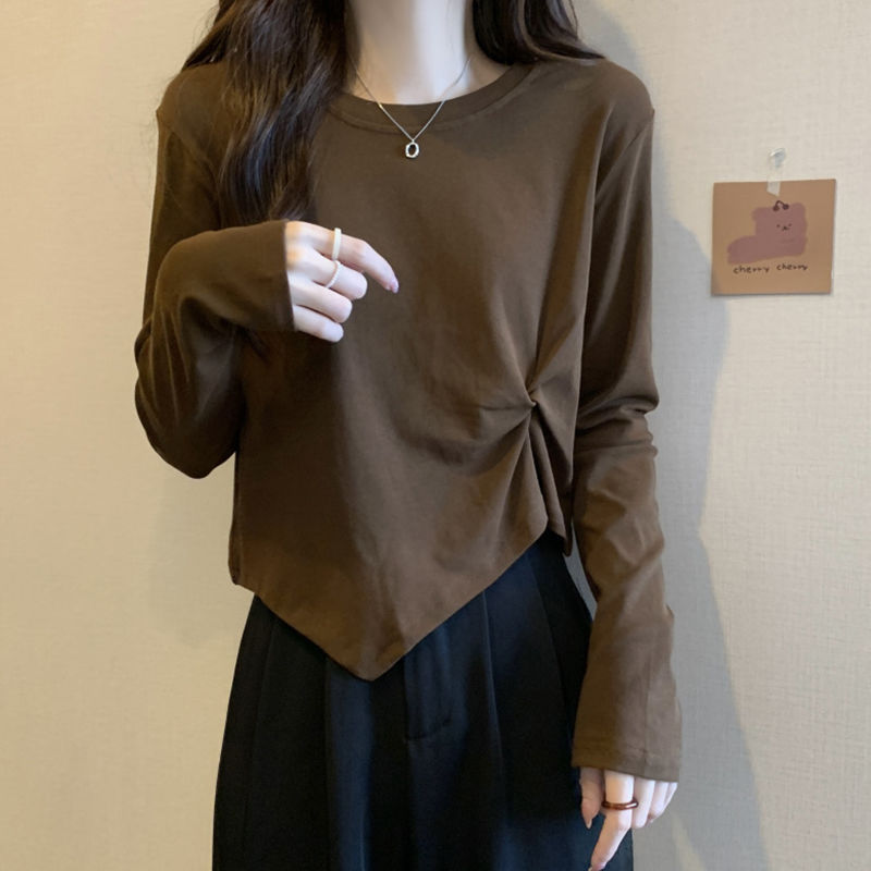 Camiseta Irregular de manga comprida feminina primavera outono Plus Size gordura mm capa barriga camisa de fundo interno