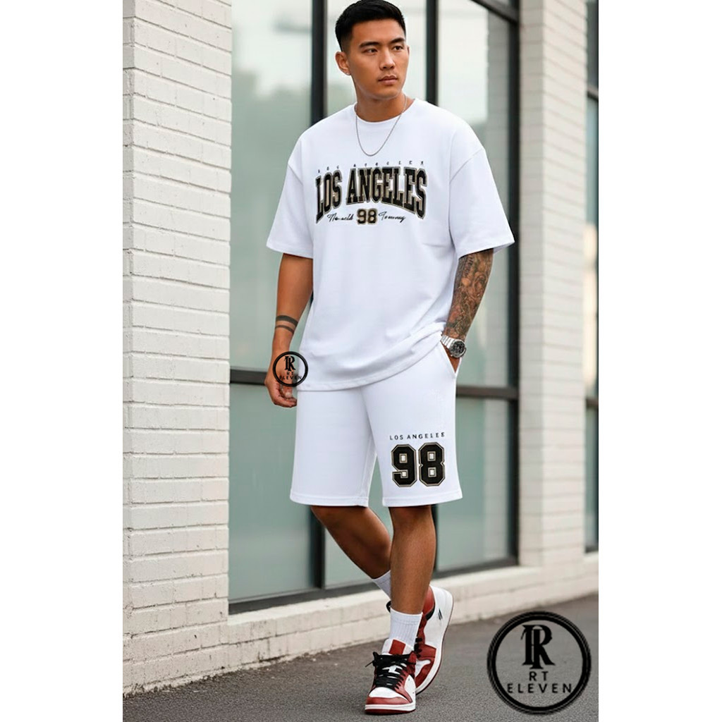 Conjunto Camiseta E Bermuda Los Angeles 98 Kit Masculino  Camiseta Malha 100% Algodão e Short Moletom Linha Premium CS01 em Oferta na Shopee