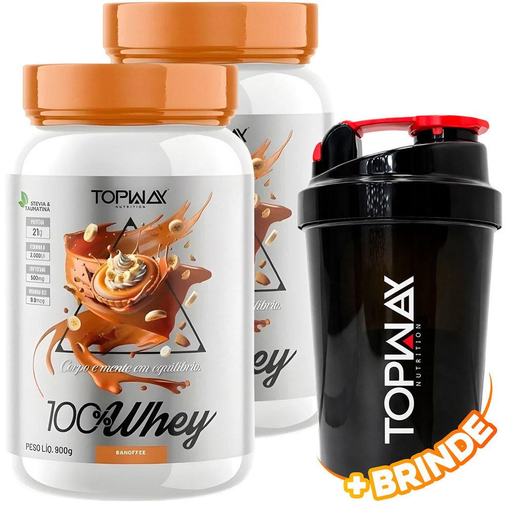 2x Way Suplemento Alimentar Whey Protein 100% 900g Sabor Banofee Concentrado + Coqueteleira 600ml
