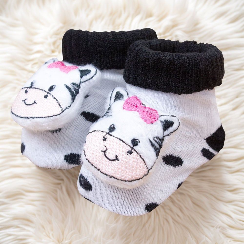 Par De Pantufas Bebê - Tema Vaquinha, Ideal Para Mesversário