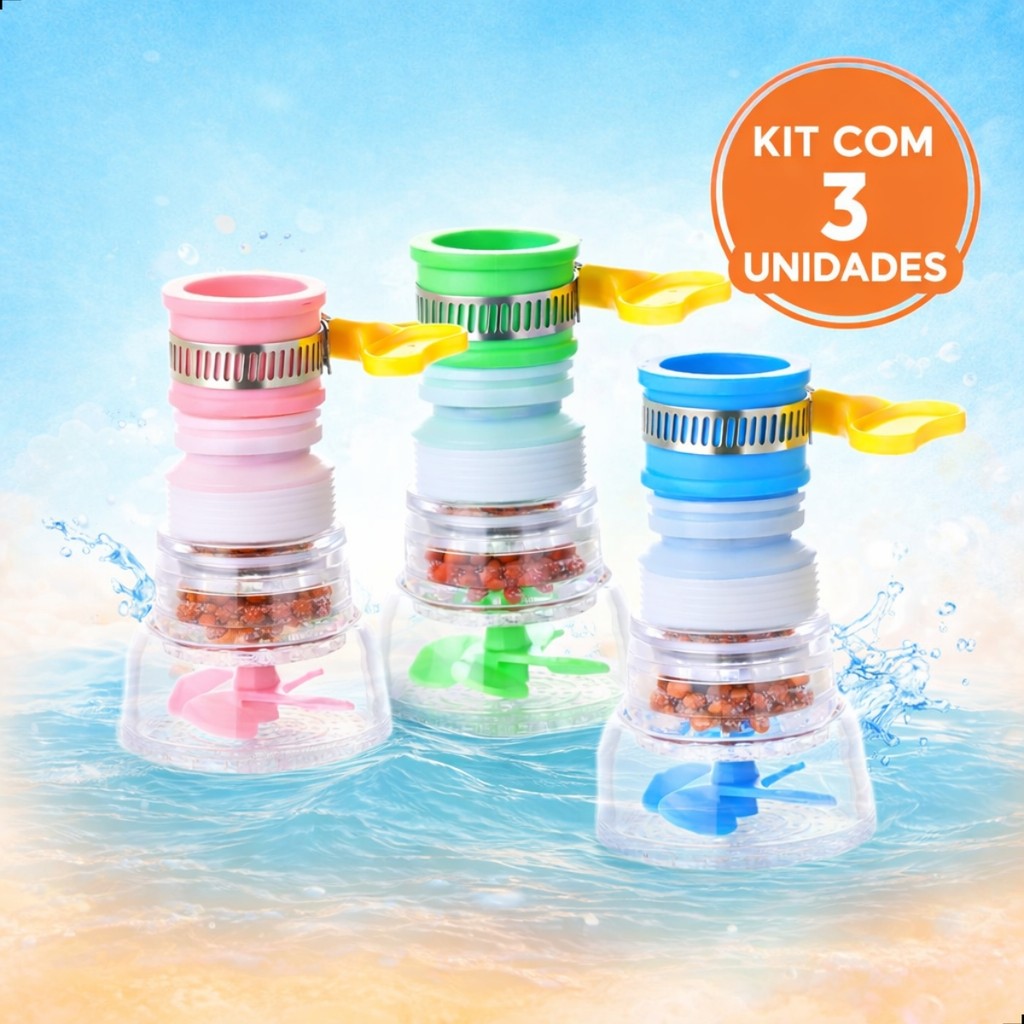 Kit 3 unidades Bico Chuveirinho e Filtro para Torneira com Extensor Giratório