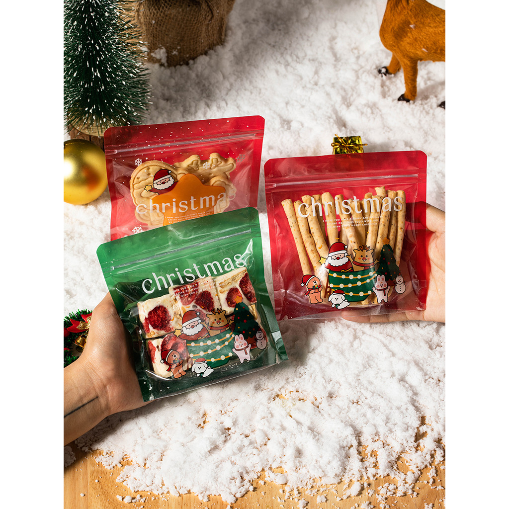 Saco de embalagem de biscoito de natal Ziplock biscoito doces floco de neve lanches crocantes pequena caixa de presente 