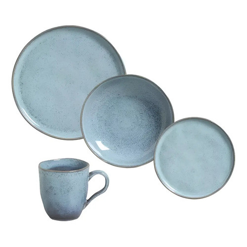Aparelho De Jantar Cerâmica Stoneware Bio Breeze 16 Peças Azul-claro Porto Brasil Liso