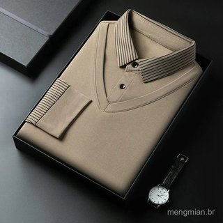 2027 Novo Masculino Casual E Elegante Manga Comprida Cor Sólida Falso Camisa Polo De Duas Peças Negócios Todas As Estaçõ