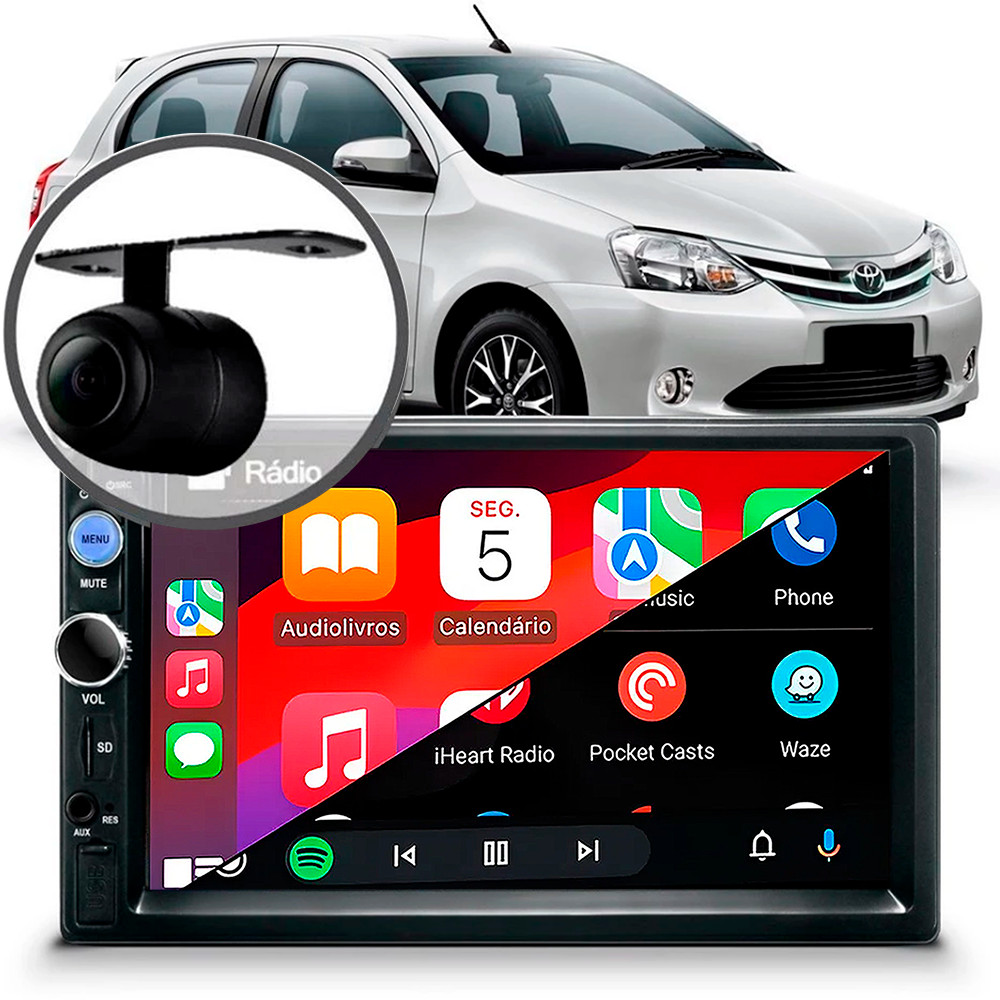 Central Multimidia Etios CarPlay Android Auto Camera de Ré