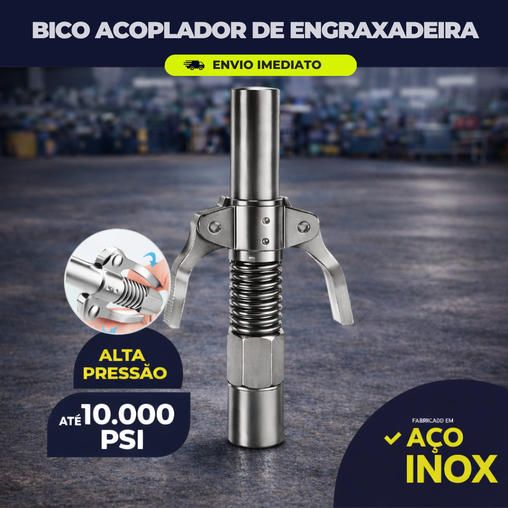 Bico Acoplador Engraxadeira Para Pistola De Graxa Alta Pressão Lubrificante Engate Rápido Com Trava