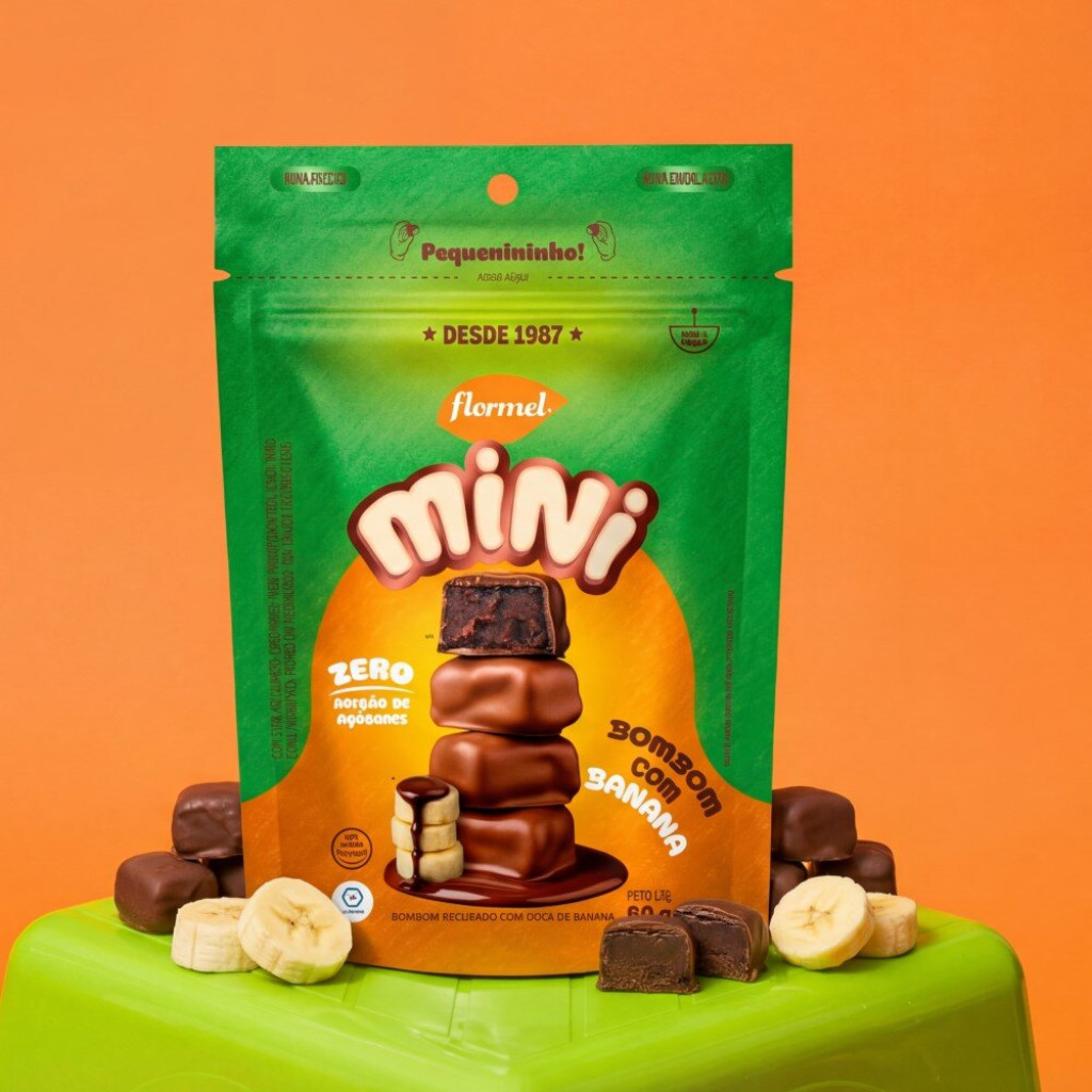 Bombom Zero Açucar Sem Glúten Banana com Chocolate Doce Mini Cacau Fit Flormel 60g